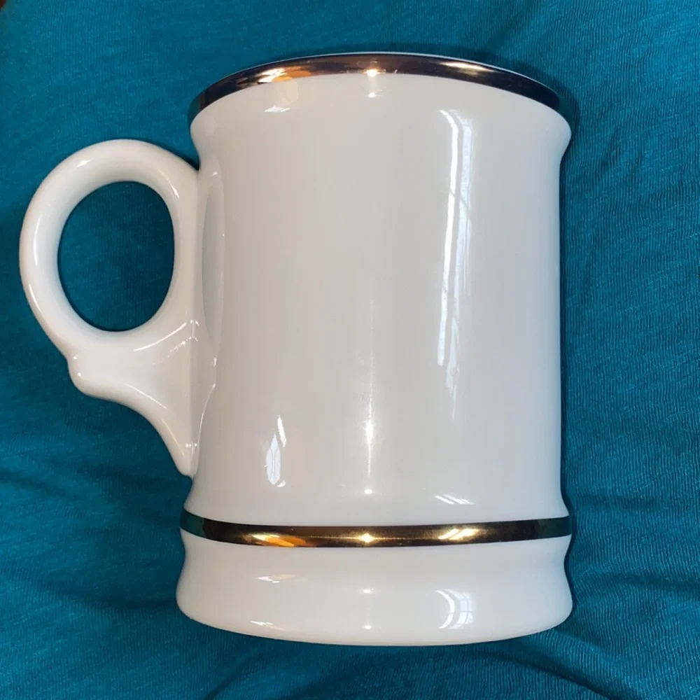 Williams Sonoma Gold Rimmed and Trim Monogramed “N” Coffee/Tea Mug -Holds 16oz